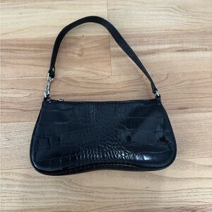 JW PEI Black Crocodile-Embossed Shoulder Bag